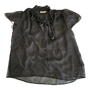 Julie Haus Large Black Short Sleeve Sheer Shirt